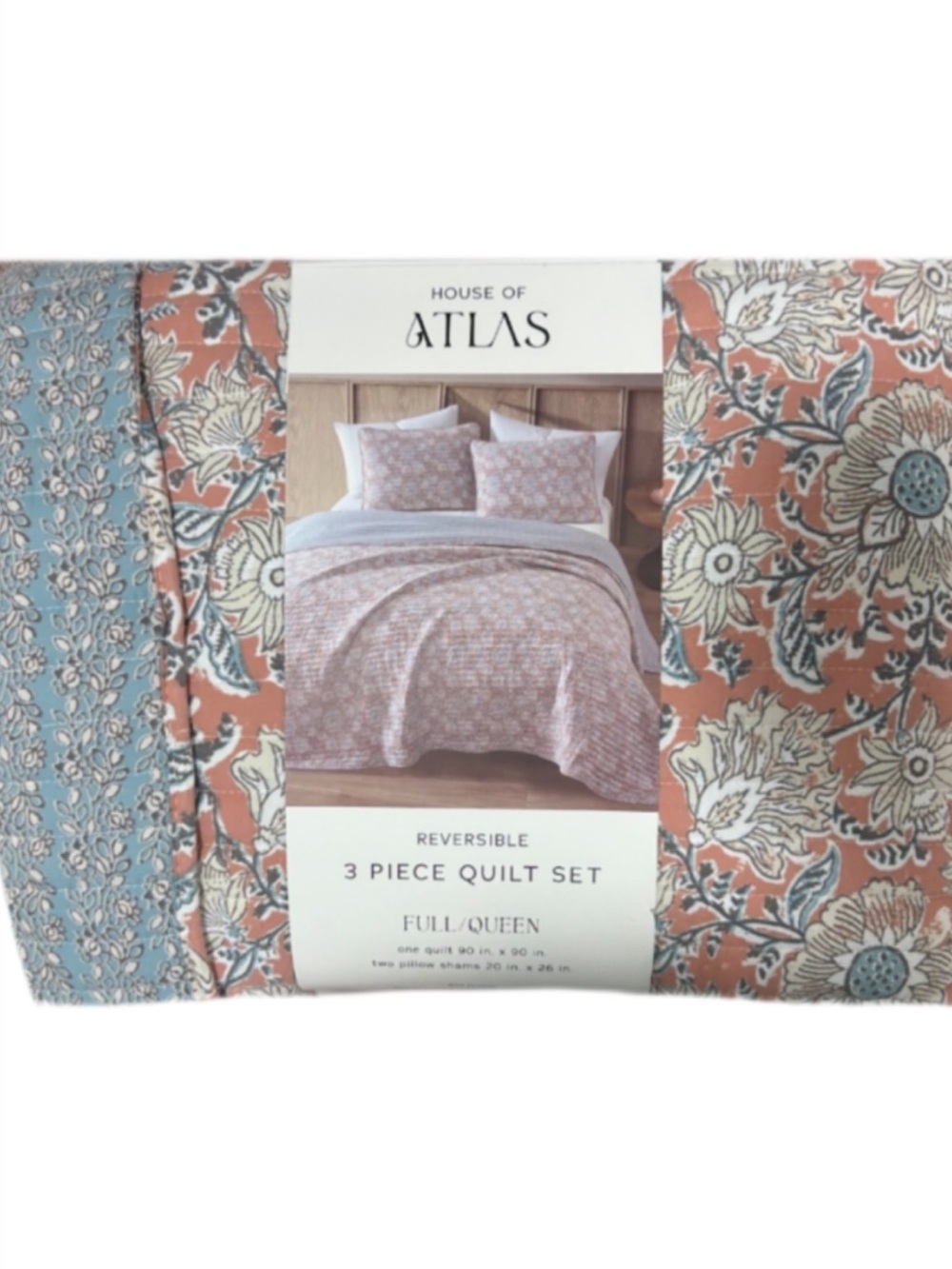 House of Atlas Multicolor Floral Reversible Queen Quilt Set 90”x90”